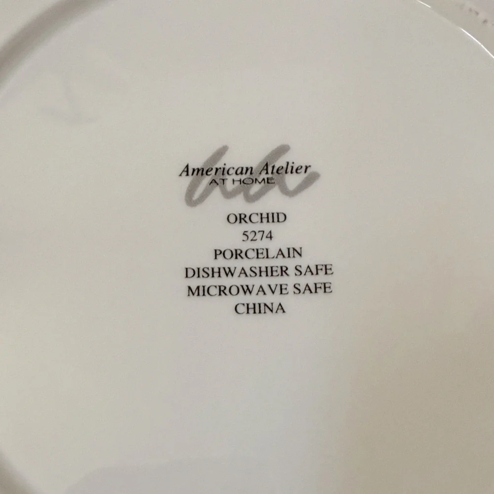 American Atelier Orchids 3 Porcelain Plates Set with wall mounted display stand